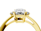 Yellow gold Emerald Cut Three-Stone Solitaire Ring with Round Accent Diamonds and Four-Prong Setting_36