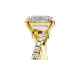 Yellow gold Emerald Cut Twist Band Solitaire Diamond Ring with Pavé Setting_20