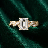 Yellow gold Emerald Cut Twisted Pavé Band Solitaire Ring with Four-Prong Setting_15