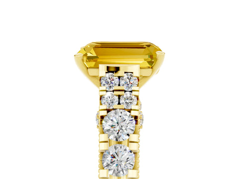 Yellow gold Emerald Cut Yellow Sapphire Classic Solitaire Ring with Pavé Band and Four-Prong Setting_17