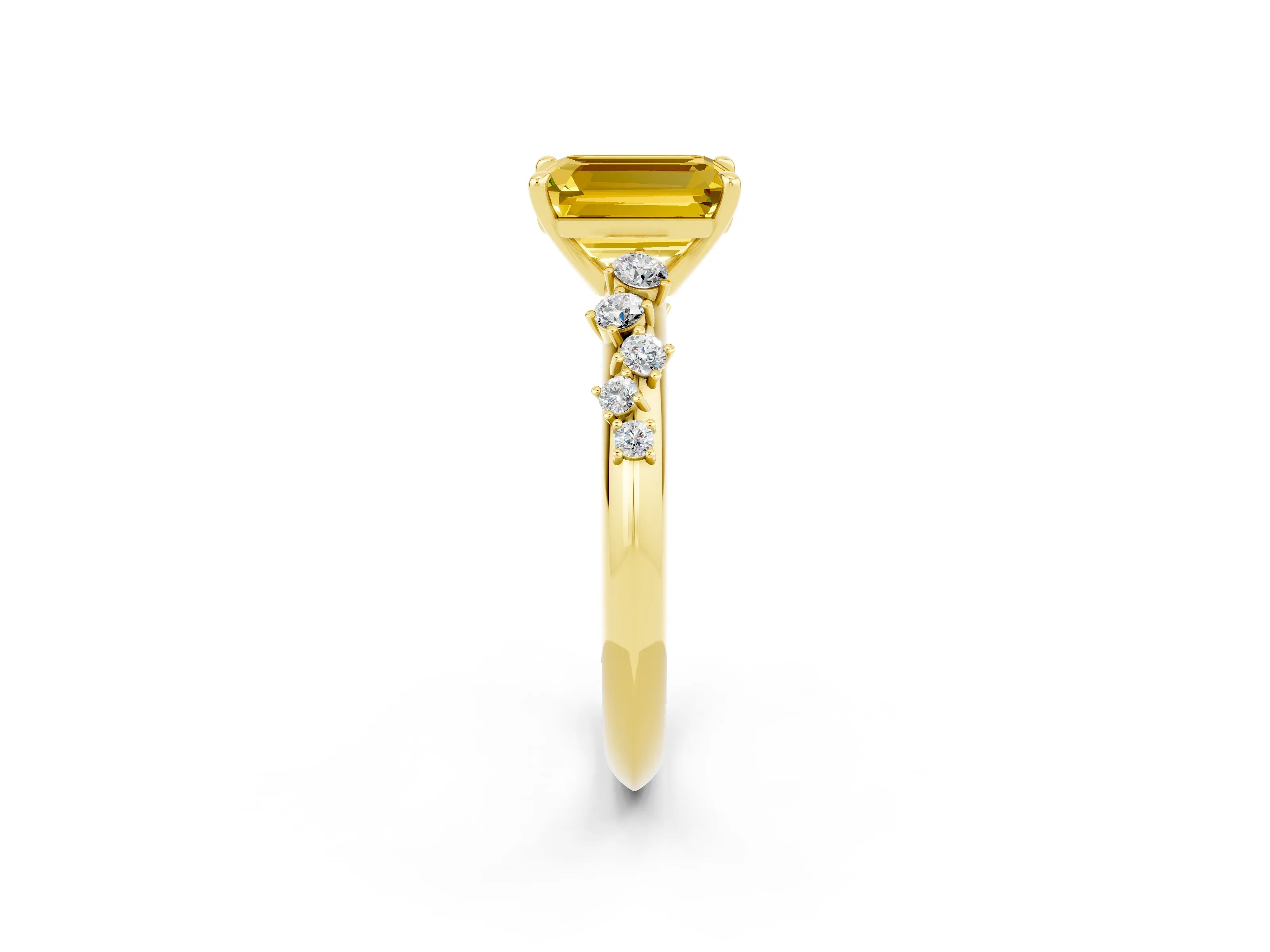 Yellow gold Emerald Cut Yellow Sapphire Cluster Side Stone Solitaire Ring with Prong Setting_50
