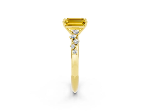 Yellow gold Emerald Cut Yellow Sapphire Cluster Side Stone Solitaire Ring with Prong Setting_50