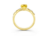Yellow gold Emerald Cut Yellow Sapphire Cluster Side Stone Solitaire Ring with Prong Setting_51