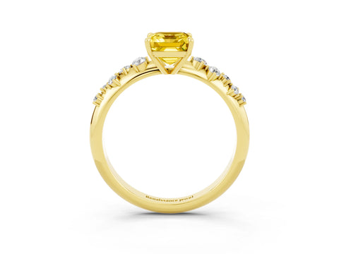 Yellow gold Emerald Cut Yellow Sapphire Cluster Side Stone Solitaire Ring with Prong Setting_51