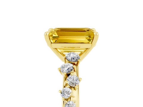 Yellow gold Emerald Cut Yellow Sapphire Cluster Side Stone Solitaire Ring with Prong Setting_53