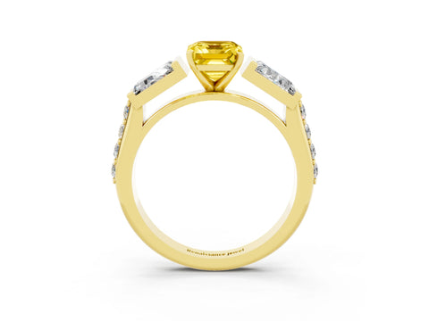 Yellow gold Emerald Cut Yellow Sapphire Engagement Ring with Baguette Side Stones and Channel Set Band_3