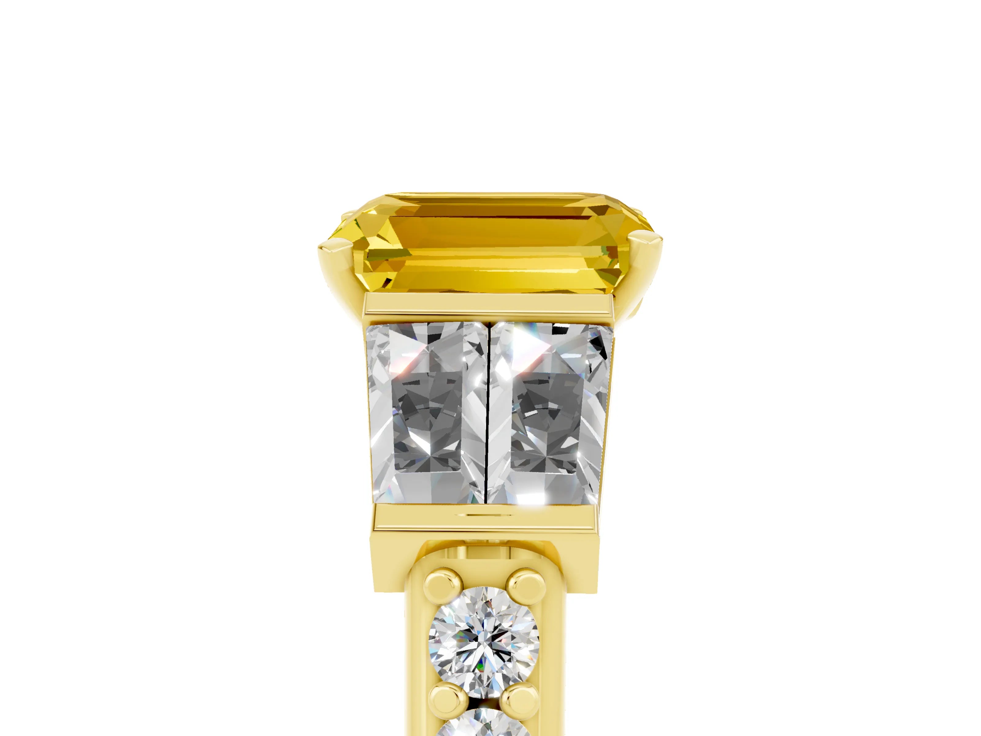 Yellow gold Emerald Cut Yellow Sapphire Engagement Ring with Baguette Side Stones and Channel Set Band_5