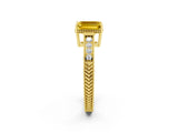 Yellow gold Emerald Cut Yellow Sapphire Engagement Ring with Milgrain Channel Set Band and Prong Setting_26
