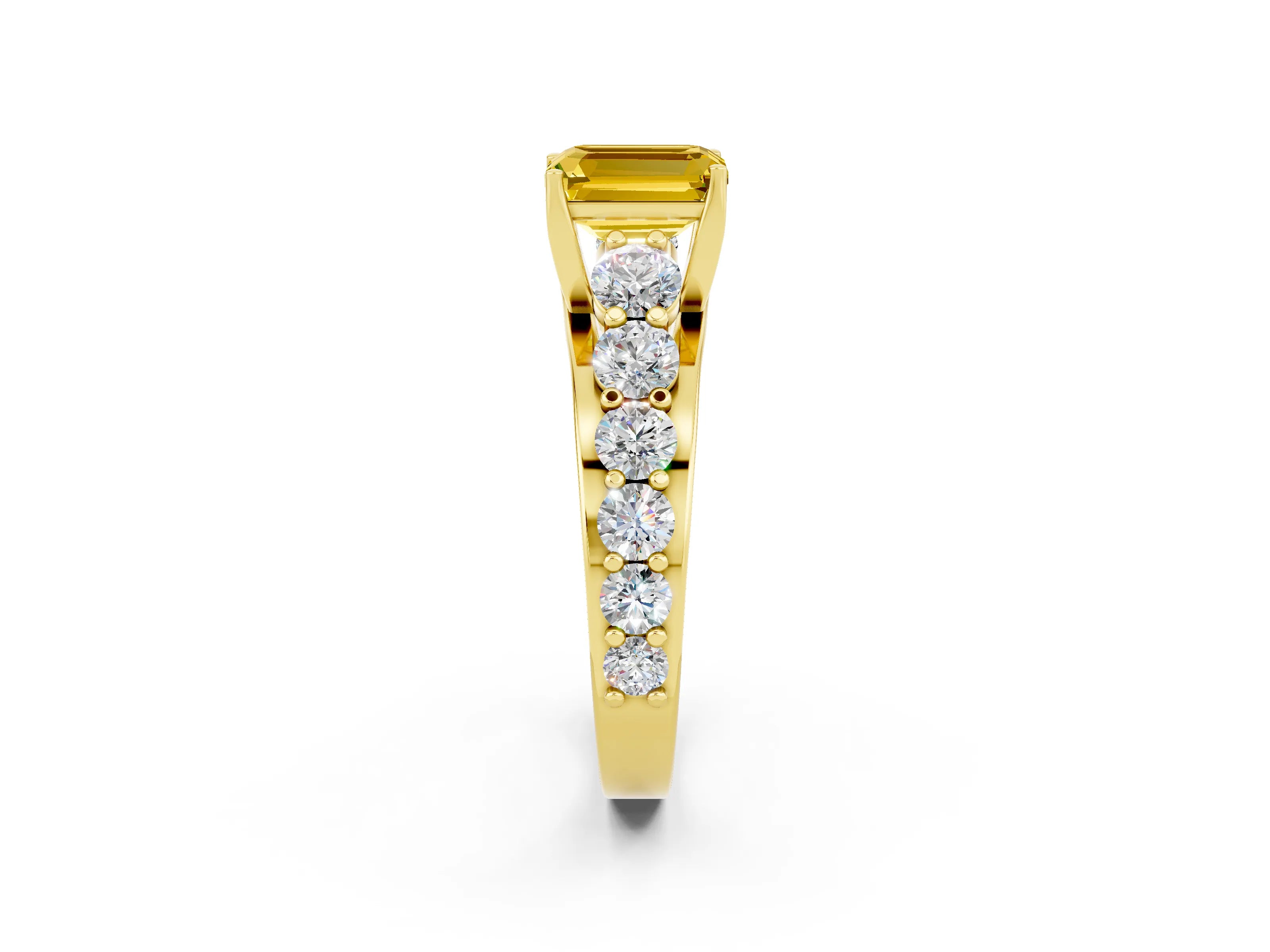 Yellow gold Emerald Cut Yellow Sapphire Engagement Ring with Pavé Band and Four-Prong Setting_2