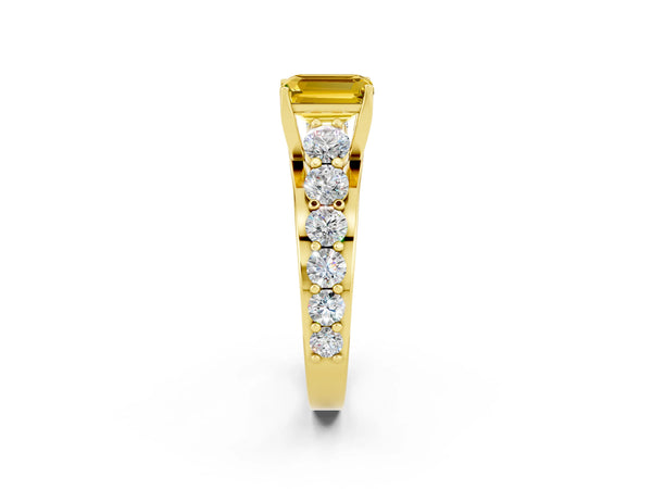 Yellow gold Emerald Cut Yellow Sapphire Engagement Ring with Pavé Band and Four-Prong Setting