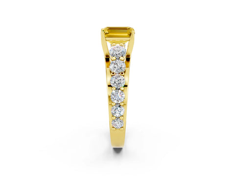 Yellow gold Emerald Cut Yellow Sapphire Engagement Ring with Pavé Band and Four-Prong Setting_2