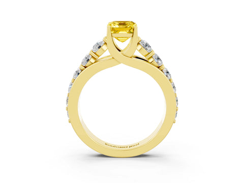 Yellow gold Emerald Cut Yellow Sapphire Engagement Ring with Pavé Band and Four-Prong Setting_3