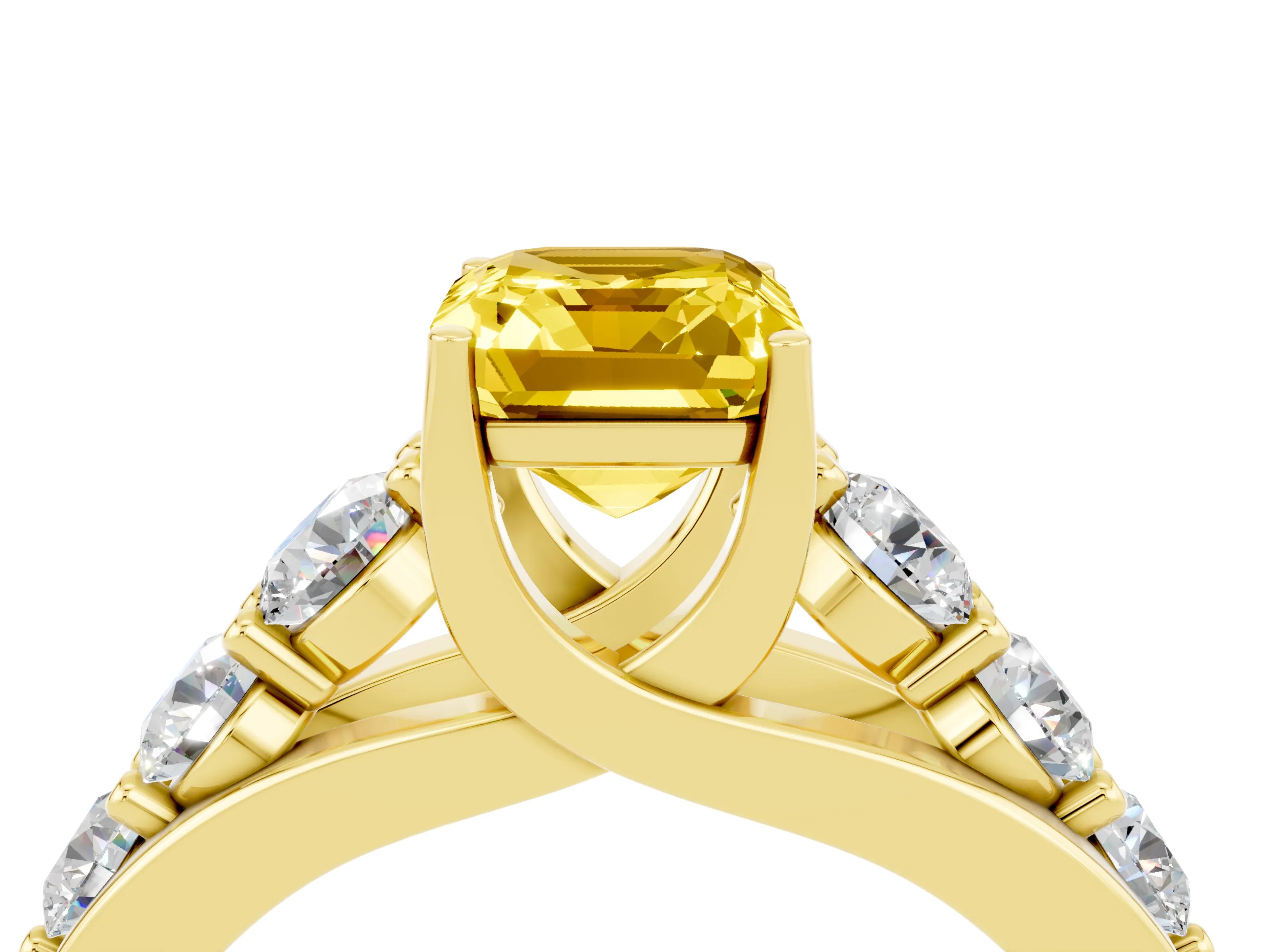 Yellow gold Emerald Cut Yellow Sapphire Engagement Ring with Pavé Band and Four-Prong Setting_4