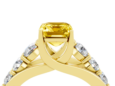 Yellow gold Emerald Cut Yellow Sapphire Engagement Ring with Pavé Band and Four-Prong Setting_4
