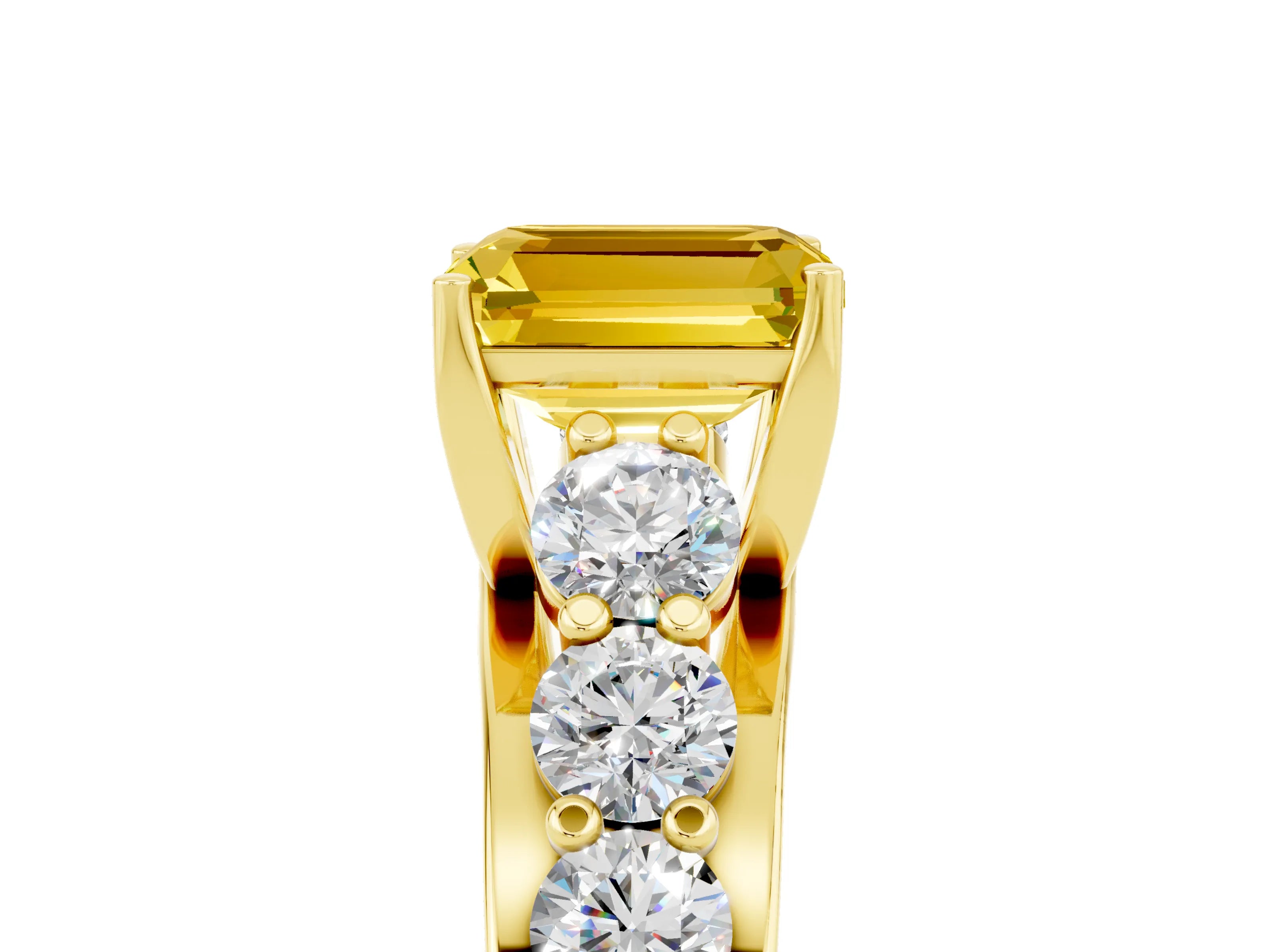 Yellow gold Emerald Cut Yellow Sapphire Engagement Ring with Pavé Band and Four-Prong Setting_5