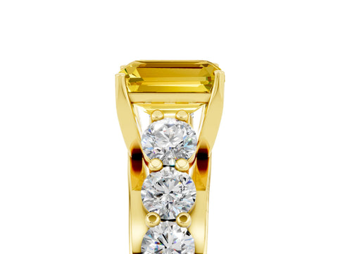 Yellow gold Emerald Cut Yellow Sapphire Engagement Ring with Pavé Band and Four-Prong Setting_5