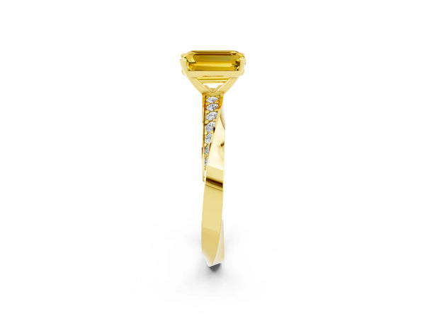 Yellow gold Emerald Cut Yellow Sapphire Engagement Ring with Side Stone Accents and Four-Prong Setting