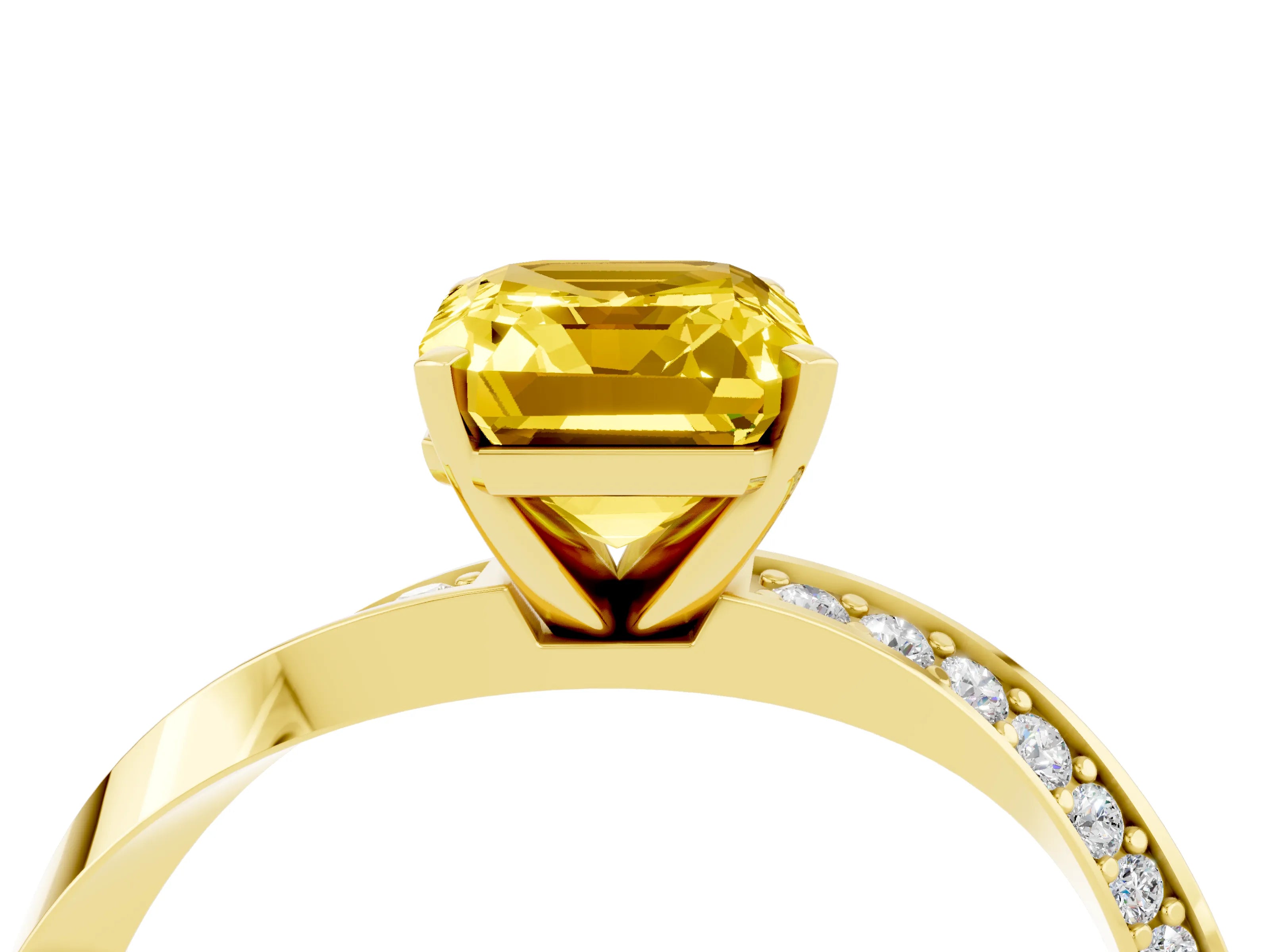 Yellow gold Emerald Cut Yellow Sapphire Engagement Ring with Side Stone Accents and Four-Prong Setting_55