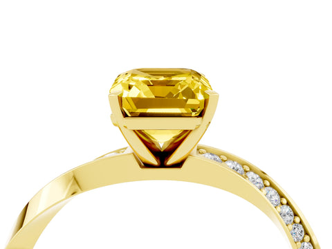 Yellow gold Emerald Cut Yellow Sapphire Engagement Ring with Side Stone Accents and Four-Prong Setting_55