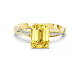 Yellow gold Emerald Cut Yellow Sapphire Engagement Ring with Side Stone Accents and Four-Prong Setting_60