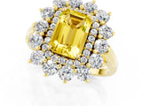 Yellow gold Emerald Cut Yellow Sapphire Floral Double Halo Engagement Ring with Prong Setting_61