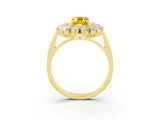 Yellow gold Emerald Cut Yellow Sapphire Floral Double Halo Engagement Ring with Prong Setting_63