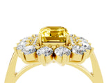 Yellow gold Emerald Cut Yellow Sapphire Floral Double Halo Engagement Ring with Prong Setting_64