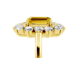 Yellow gold Emerald Cut Yellow Sapphire Floral Double Halo Engagement Ring with Prong Setting_65