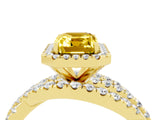 Yellow gold Emerald Cut Yellow Sapphire Halo Ring with Round Split Shank and Prong Setting_52