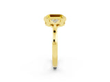 Yellow gold Emerald Cut Yellow Sapphire Halo Ring with Tapered Band and Four-Prong Setting_2