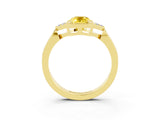 Yellow gold Emerald Cut Yellow Sapphire Halo Ring with Tapered Band and Four-Prong Setting_3