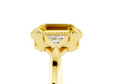 Yellow gold Emerald Cut Yellow Sapphire Halo Ring with Tapered Band and Four-Prong Setting_5