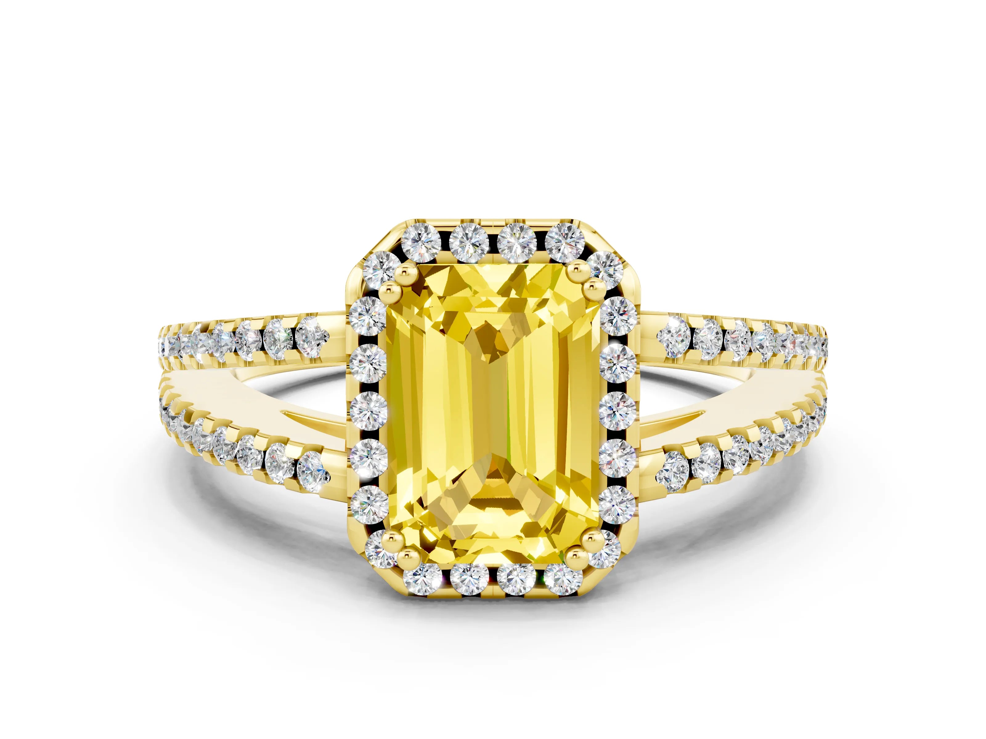 Yellow gold Emerald Cut Yellow Sapphire Halo Split Shank Engagement Ring_12