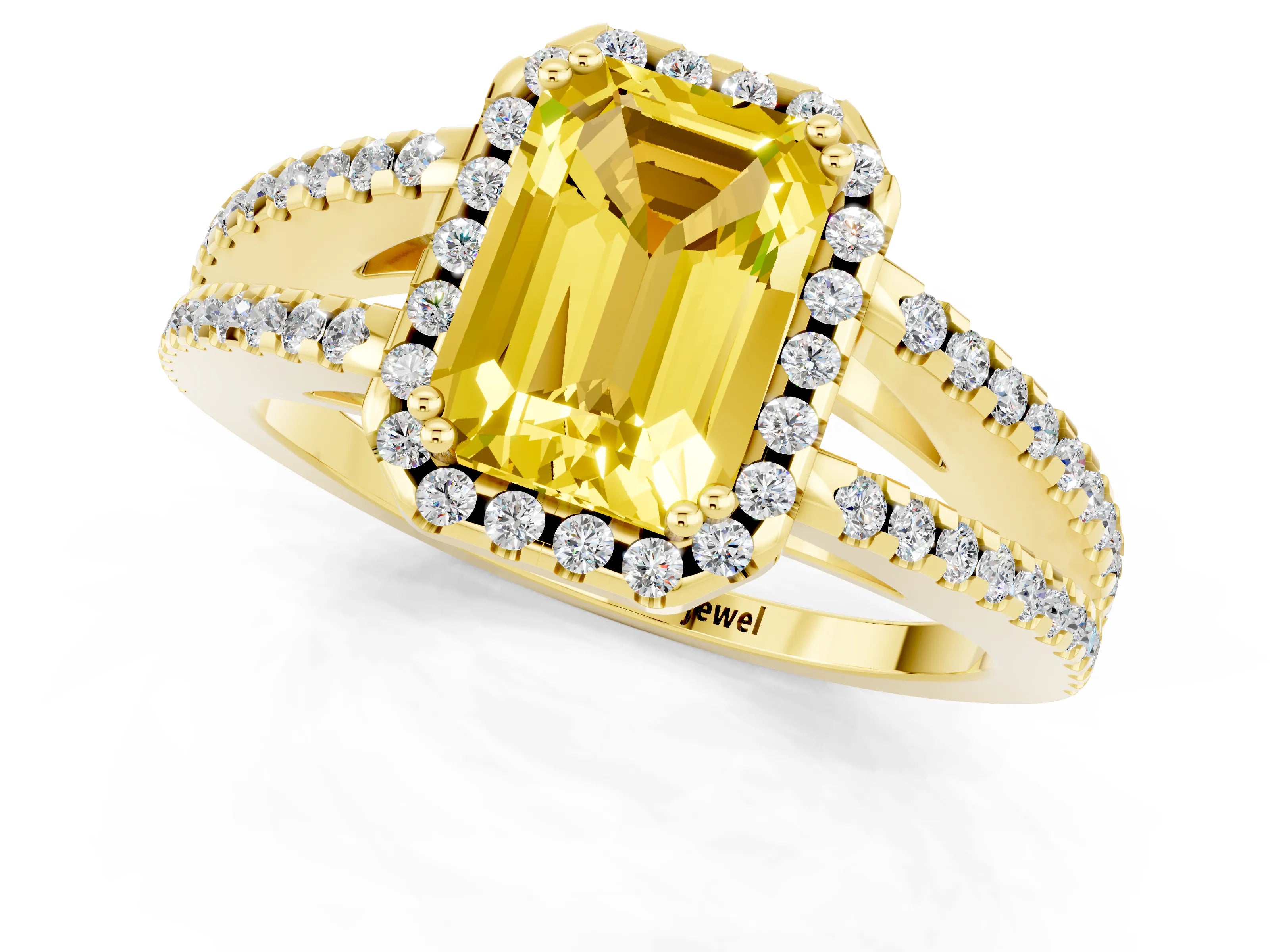Yellow gold Emerald Cut Yellow Sapphire Halo Split Shank Engagement Ring_13