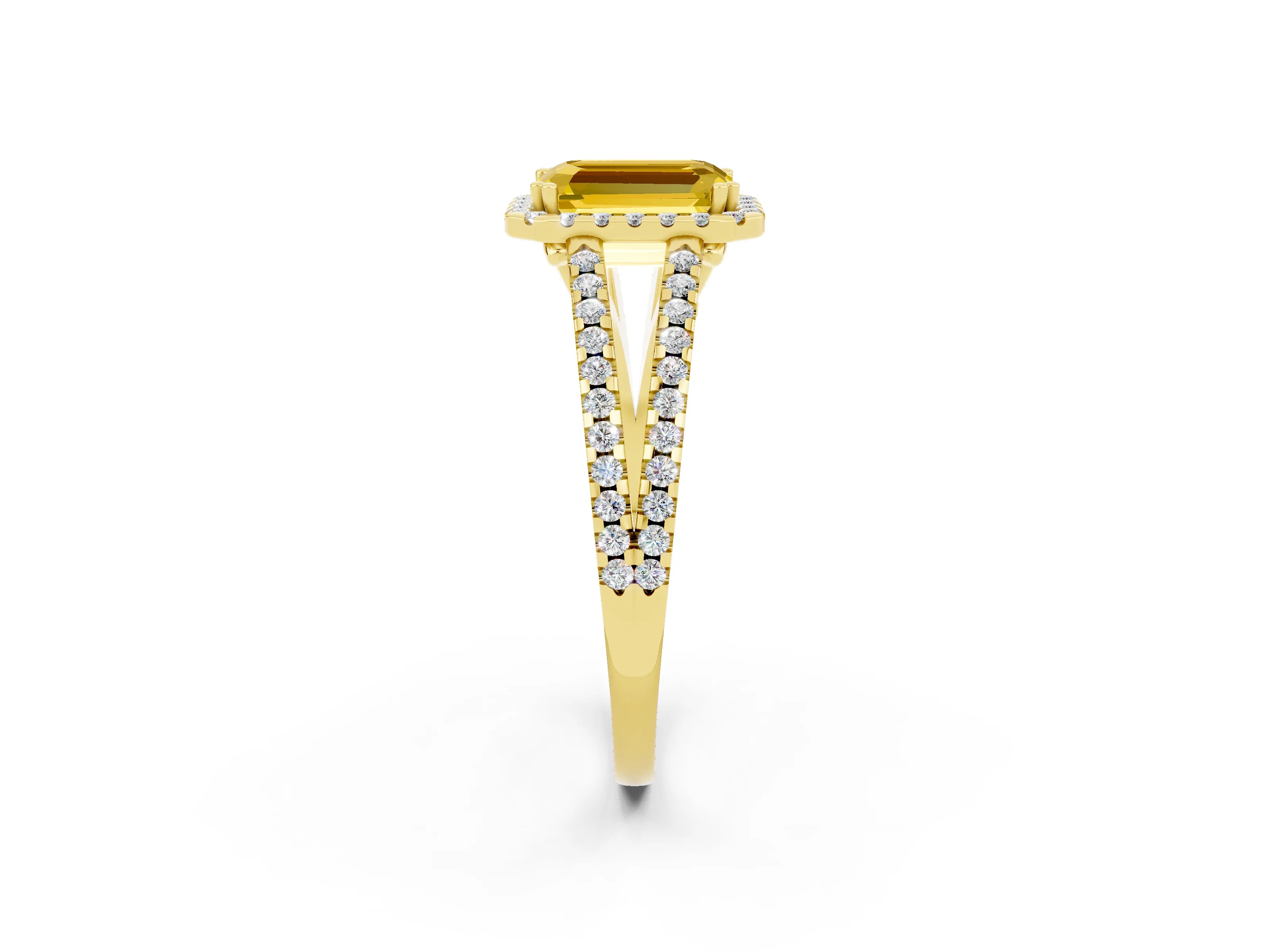 Yellow gold Emerald Cut Yellow Sapphire Halo Split Shank Engagement Ring_14