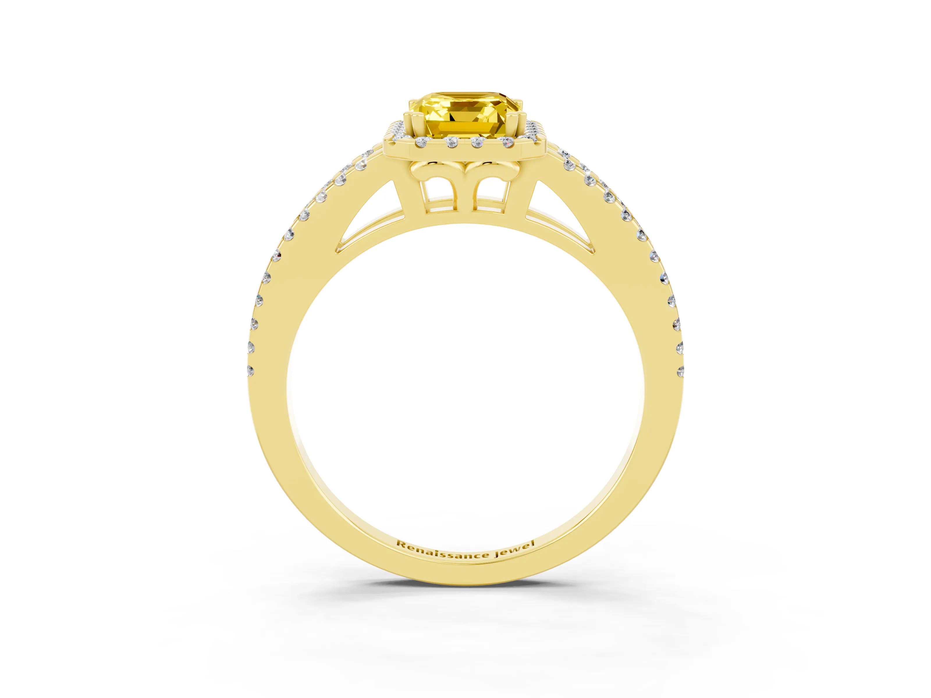 Yellow gold Emerald Cut Yellow Sapphire Halo Split Shank Engagement Ring_15