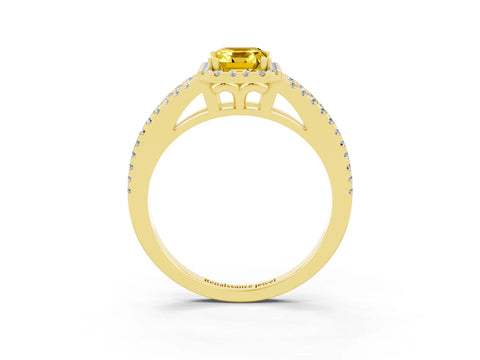 Yellow gold Emerald Cut Yellow Sapphire Halo Split Shank Engagement Ring_15