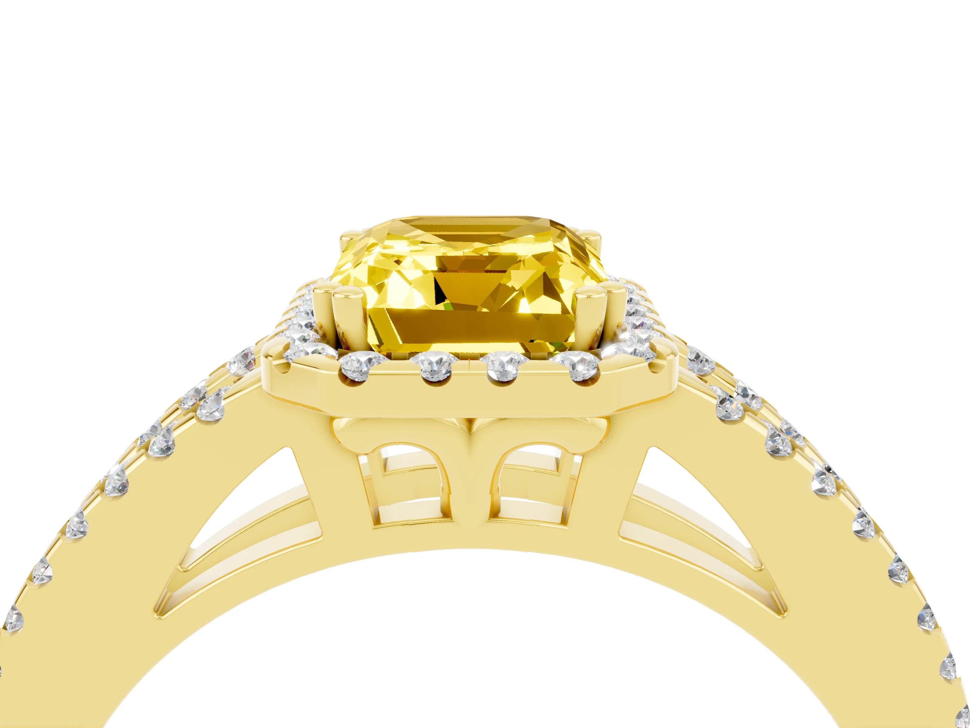 Yellow gold Emerald Cut Yellow Sapphire Halo Split Shank Engagement Ring_16