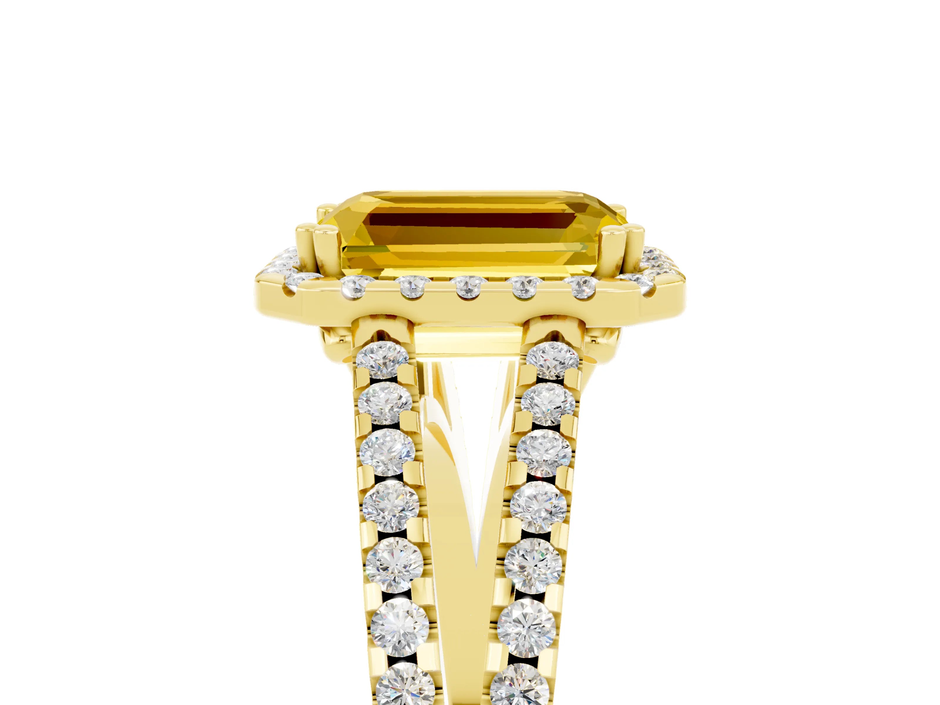 Yellow gold Emerald Cut Yellow Sapphire Halo Split Shank Engagement Ring_17