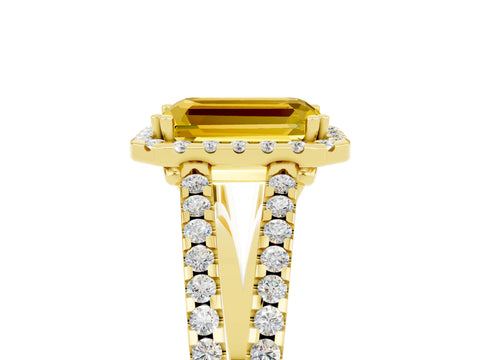 Yellow gold Emerald Cut Yellow Sapphire Halo Split Shank Engagement Ring_17