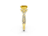 Yellow gold Emerald Cut Yellow Sapphire  Halo Twist Band Solitaire Prong Setting Ring_26