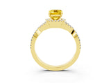 Yellow gold Emerald Cut Yellow Sapphire  Halo Twist Band Solitaire Prong Setting Ring_27
