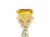 Yellow gold Emerald Cut Yellow Sapphire  Halo Twist Band Solitaire Prong Setting Ring_29