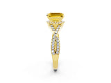 Yellow gold Emerald Cut Yellow Sapphire Halo Twist Band Solitaire Prong Setting Ring_38