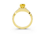 Yellow gold Emerald Cut Yellow Sapphire Halo Twist Band Solitaire Prong Setting Ring_39
