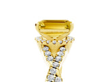 Yellow gold Emerald Cut Yellow Sapphire Halo Twist Band Solitaire Prong Setting Ring_41