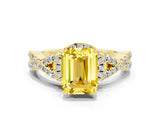 Yellow gold Emerald Cut Yellow Sapphire  Halo Twist Band Solitaire Prong Setting Ring_48