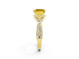 Yellow gold Emerald Cut Yellow Sapphire  Halo Twist Band Solitaire Prong Setting Ring_50