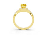 Yellow gold Emerald Cut Yellow Sapphire  Halo Twist Band Solitaire Prong Setting Ring_51