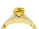 Yellow gold Emerald Cut Yellow Sapphire  Halo Twist Band Solitaire Prong Setting Ring_52
